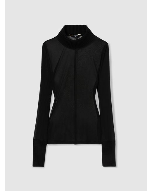 Reiss Amber - Black Atelier Sheer-jersey Funnel-neck Top, Us 10