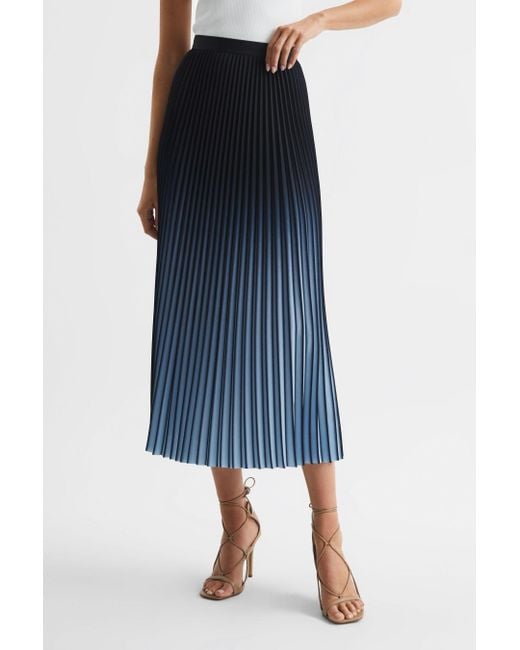 Reiss Black Marlie - Bright Blue Marlie Ombre Pleated Midi Skirt, Us 4