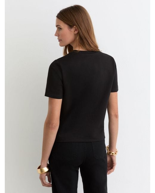 Reiss Black Stretch-Cotton Ribbed-Neck T-Shirt