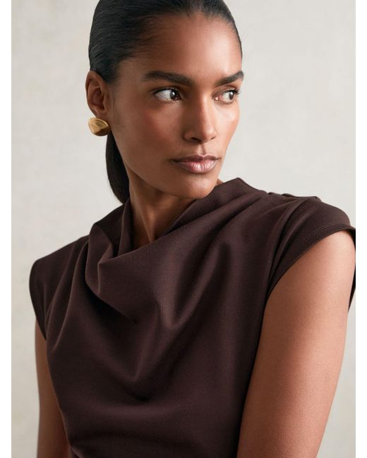 Reiss Natural Twill Jersey Draped Midi Dress