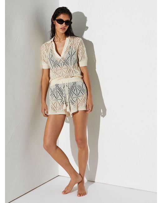 Reiss White Finty - Cream Cotton-blend Open-knit Top, L (us 12-14)