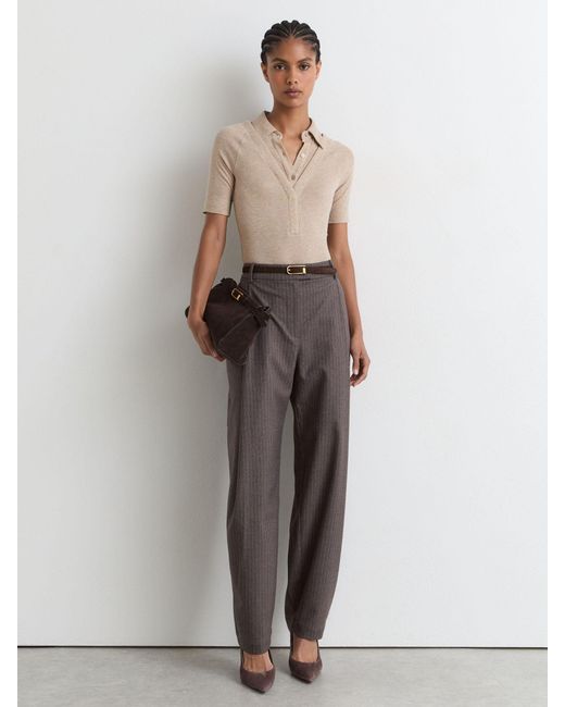 Reiss Natural Collar-Insert Jersey-Knit Top With Wool