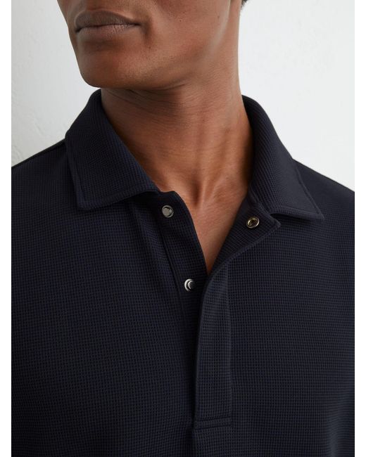 Reiss Blue Textured Concealed-Placket Polo Shirt for men