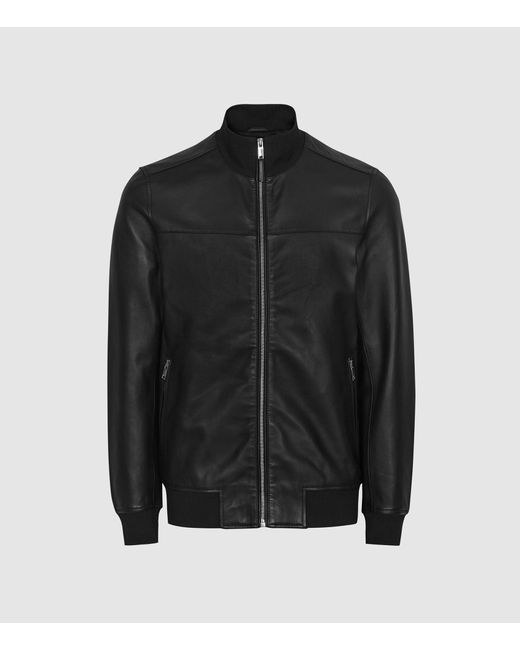 Reiss Black Mineral - Leather Bomber Jacket for men