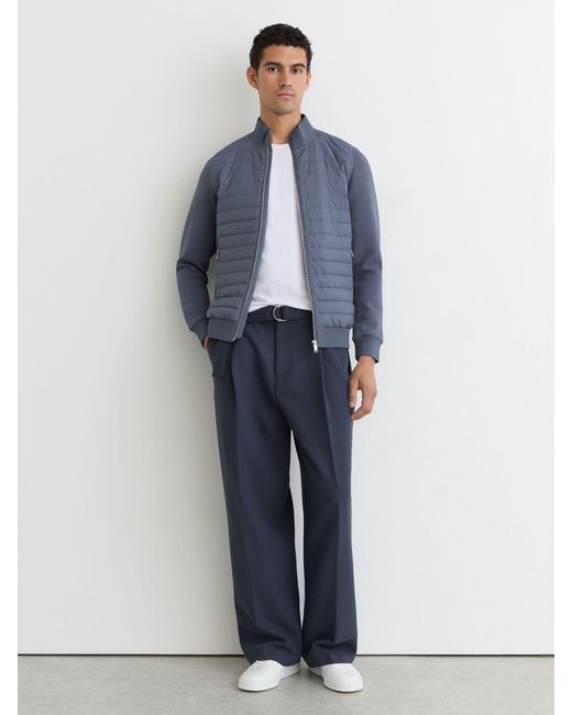 Reiss Blue Hybrid Quilt And Interlock Zip Jacket for men