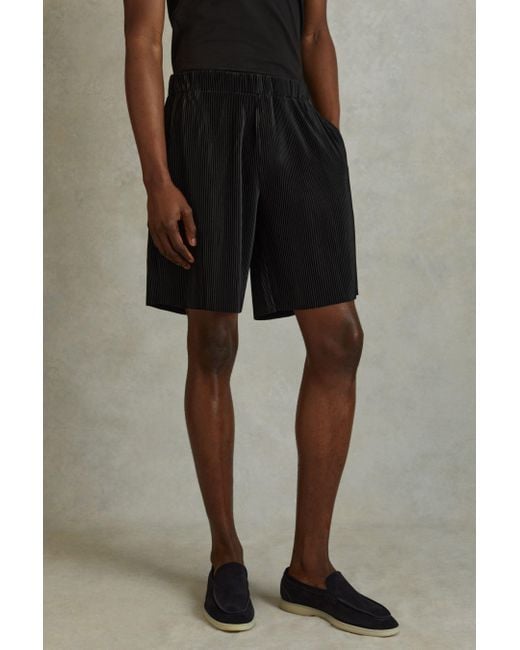 Reiss Milos - Black Elasticated Plisse Shorts for men