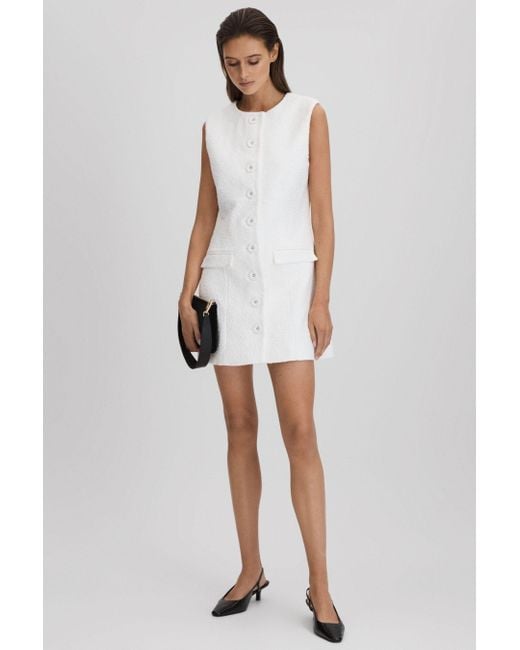 Anna Quan White Boucle Button-through Mini Dress