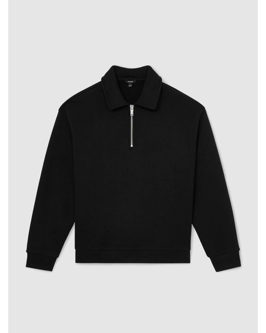 Reiss Black Cotton Heavyweight Half-Zip Sweatshirt for men