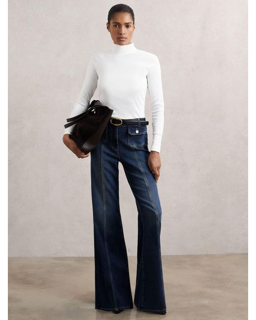 Reiss White Stretch-Cotton Funnel-Neck Top