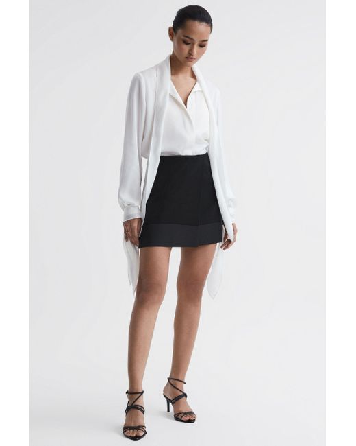 Reiss White Ruby - Black Satin Trim Mini Skirt, Us 10