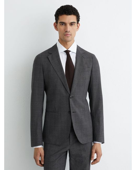 Reiss Gray Tailored Fit Wool-Blend Single-Breasted Check Blazer for men