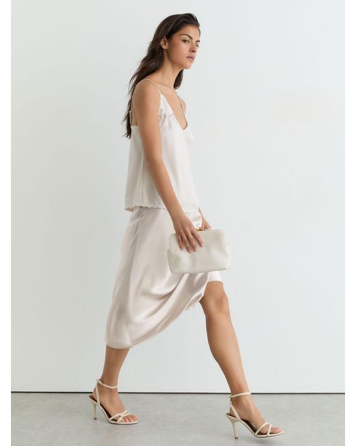 Reiss White Silk Slip Midi Skirt