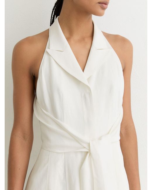 Reiss White Sleeveless Tie-Front Midi Dress With Linen