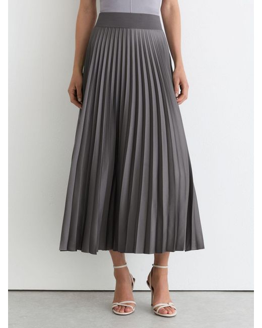 Reiss Gray Pleated Midi Skirt
