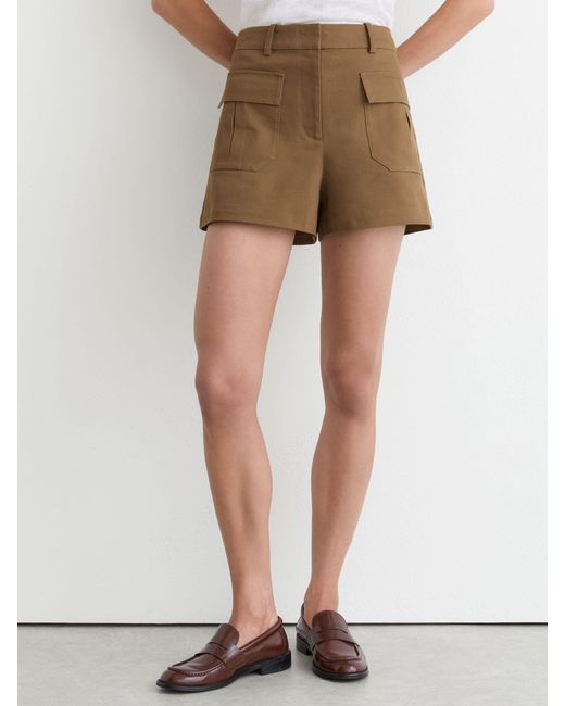 Reiss White Britt - Taupe Neutral Cotton Twill Flap-pocket Shorts With Stretch, Us 4