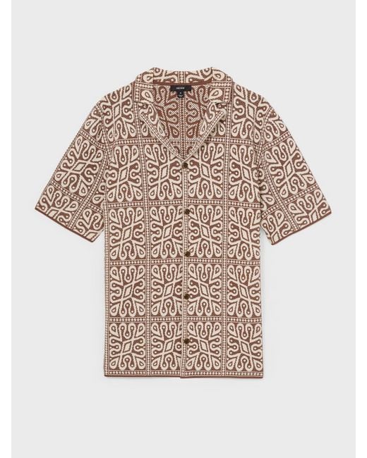 Reiss River - Brown/white Tile Pattern Knit Shirt, L for men