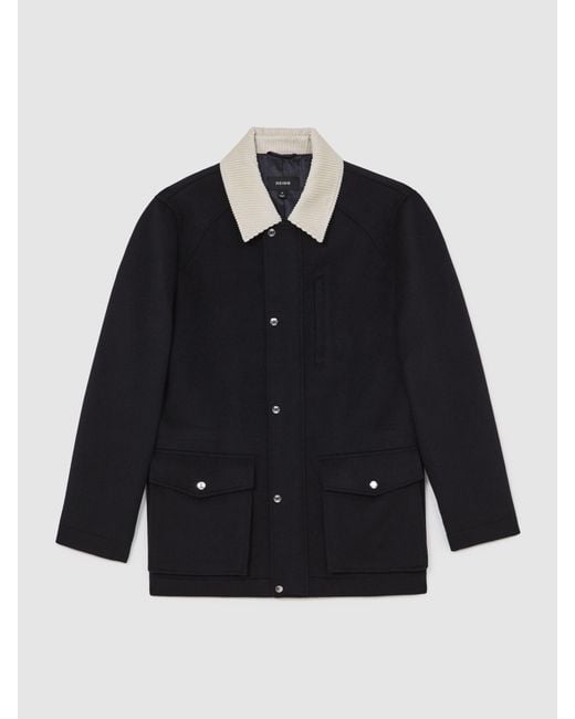 Reiss Black Wool-Blend Cord-Collar Worker Jacket for men