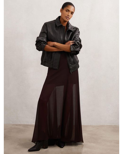Reiss Black Sheer Textured Maxi Skirt
