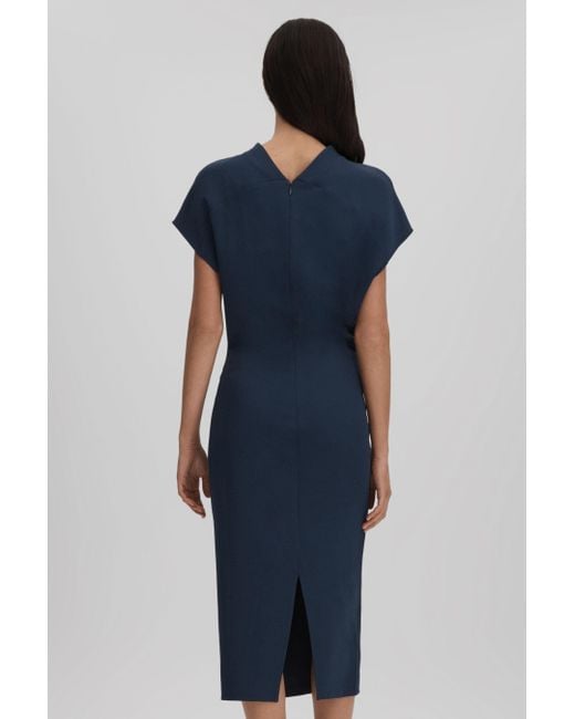 Reiss Blue Tasha - Navy Ruched Bodycon Midi Dress