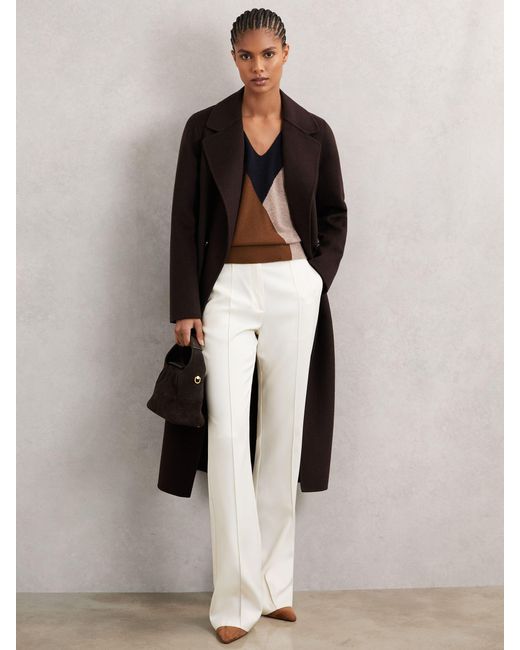 Reiss White Toffee & & Neutral Wool-Blend Colourblock Knit Jumper With Cashmere