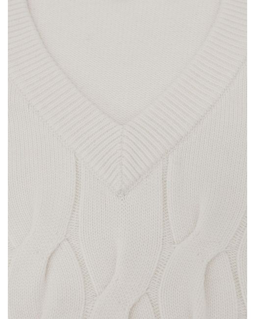 Reiss White Cable-Knit V-Neck Vest With Wool for men