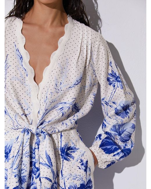 Reiss White Bonnie - Blue/ivory Scarf-print Beach Cover-up Playsuit, Us 10