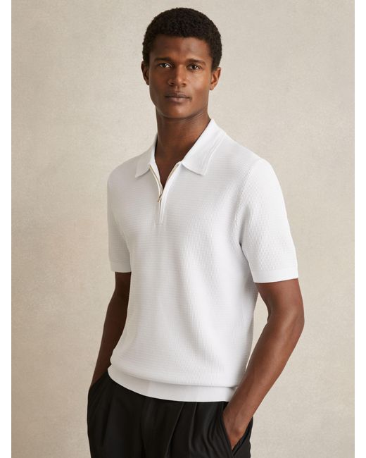 Reiss Natural Regis - White Textured Half-zip Polo Shirt, Xs for men