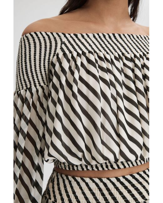 Reiss Multicolor Lea - Black/cream Striped Bardot Cropped Top