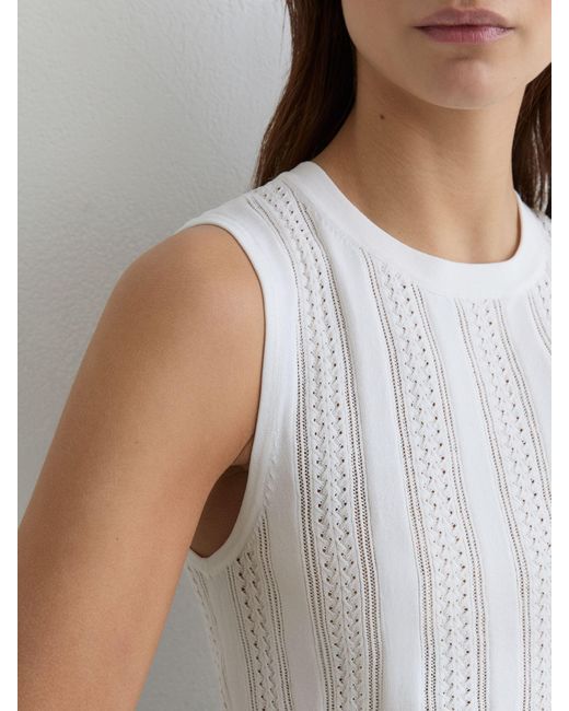 Reiss Blue Pointelle-Knit Crew-Neck Tank Top
