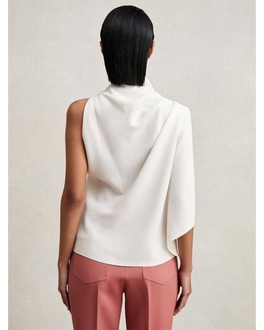 Reiss White One-Shoulder Draped Top