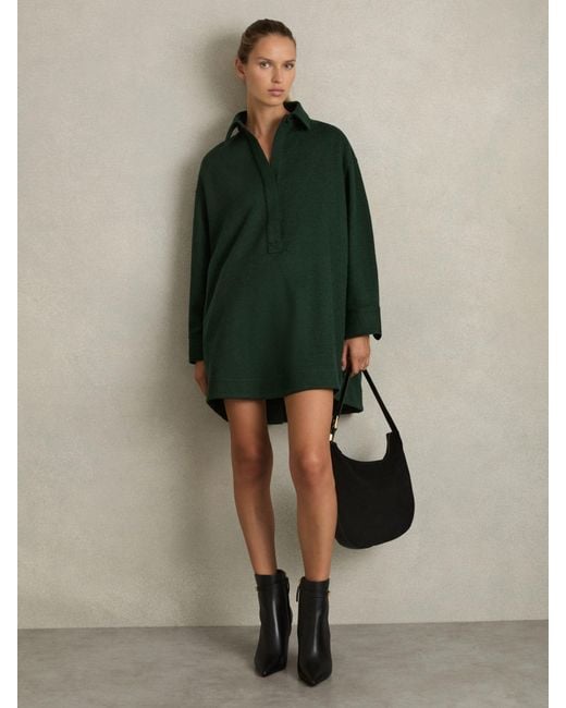 Reiss Green Lauren Shirt-Style Shift Dress With Wool