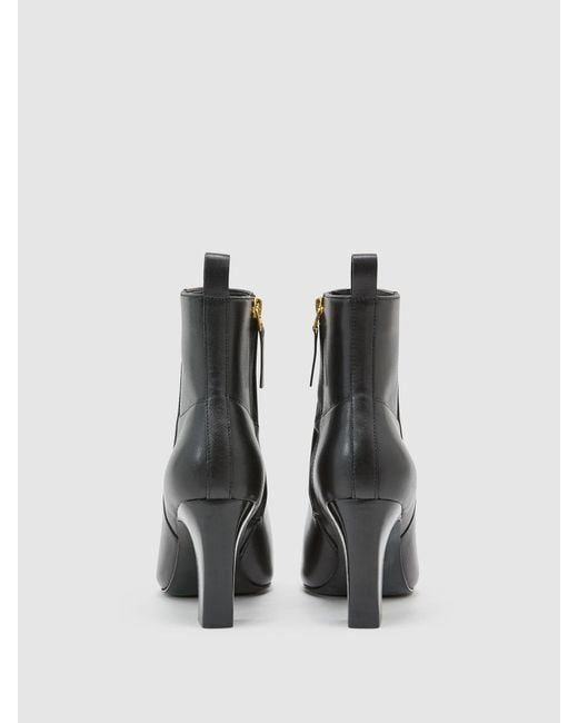 Reiss Black Leather Chisel-Toe Block-Heel Ankle Boots