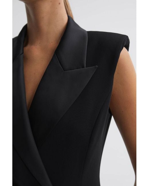 Reiss Black Amari Double-breasted Sleeveless Stretch-woven Midi Dress