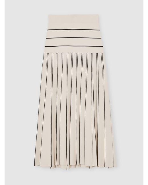 Reiss Natural Knitted Stripe Pleated Midi Skirt