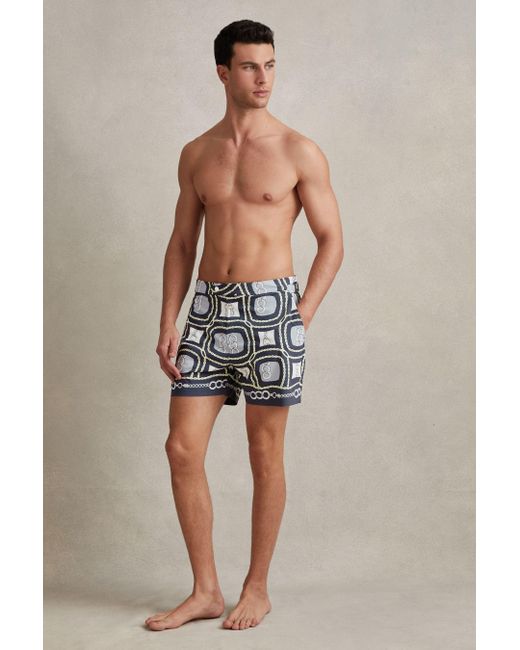 Reiss Multicolor Palm - Navy Multi Chain Print Swim Shorts for men