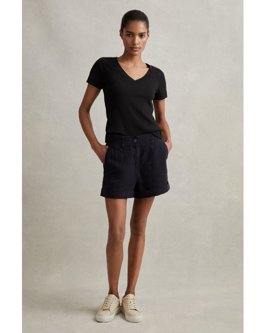 Reiss Black Demi - Navy Linen Garment Dyed Shorts