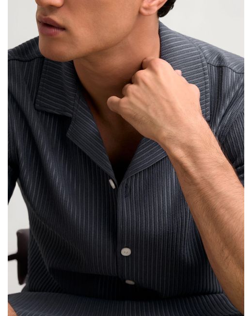 Reiss Arnott Textured-Stripe Cuban-Collar Shirt in Blue für Herren