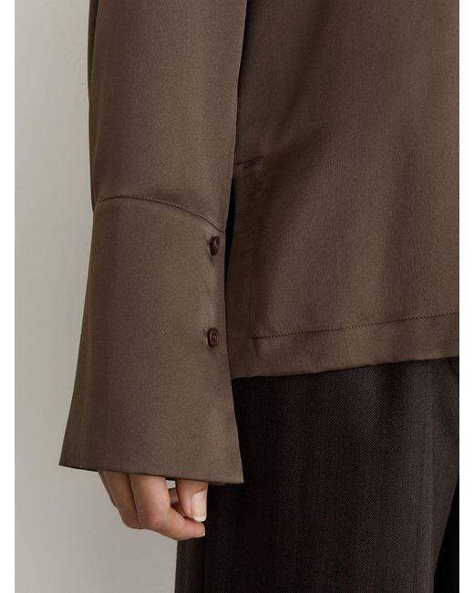 Reiss Brown Silk Open-Collar Blouse