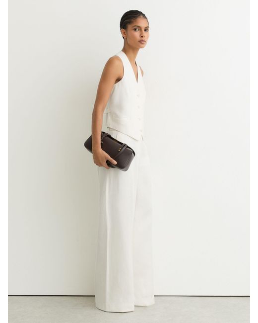 Reiss White Linen-Blend Tailored Waistcoat