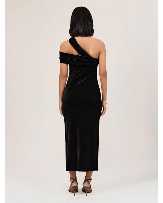 Reiss Dalia - Black Velvet One-shoulder Midi Dress, Us 12