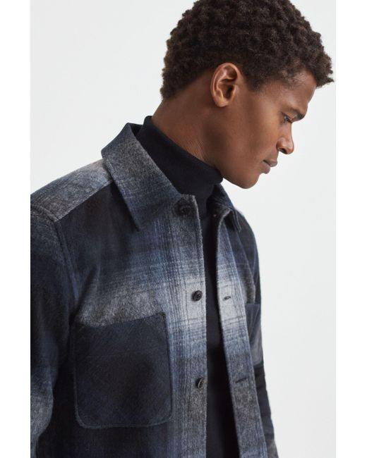 Reiss Idaho - Blue Multi Wool Blend Check Overshirt for men