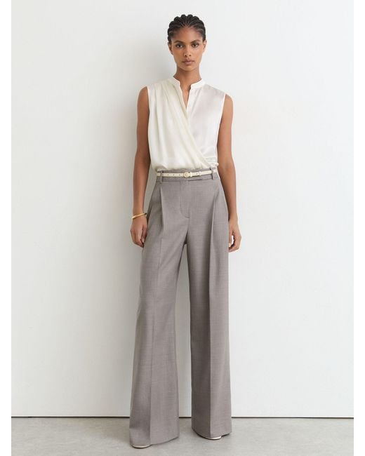 Reiss White Gia - Ivory Silk Draped Sleeveless Top, Us 12