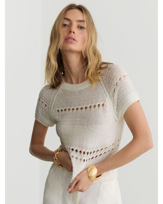 Reiss Chloe - White Linen Textured-knit Top, Xl (us 16-18) | Lyst