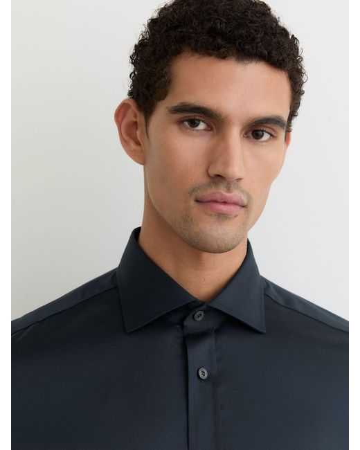 Reiss Blue Regular Fit Stretch Double-Cuff Shirt Cotton-Blend for men