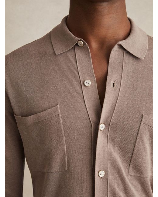 Reiss Mellor Button-Through Knit Shirt With Linenmittel in Natural für Herren