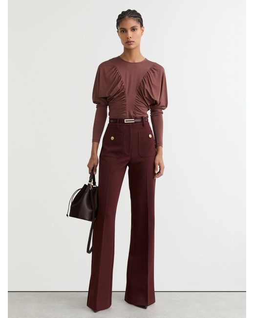 Reiss Red Ruched Jersey Long-Sleeve Top