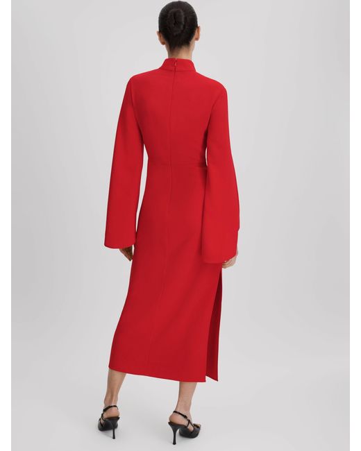 Reiss Katya - Red Flute Sleeve Bodycon Midi Dress, Us 0