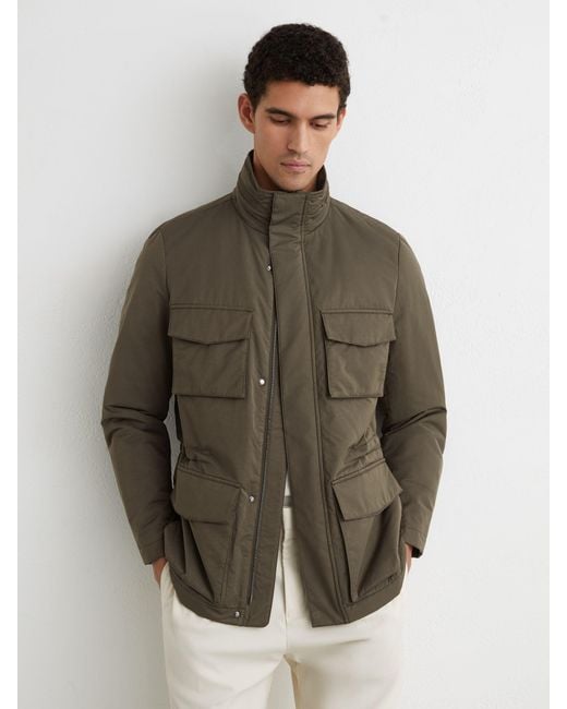 Reiss Green Cotton-Blend Padded Four-Pocket Jacket for men