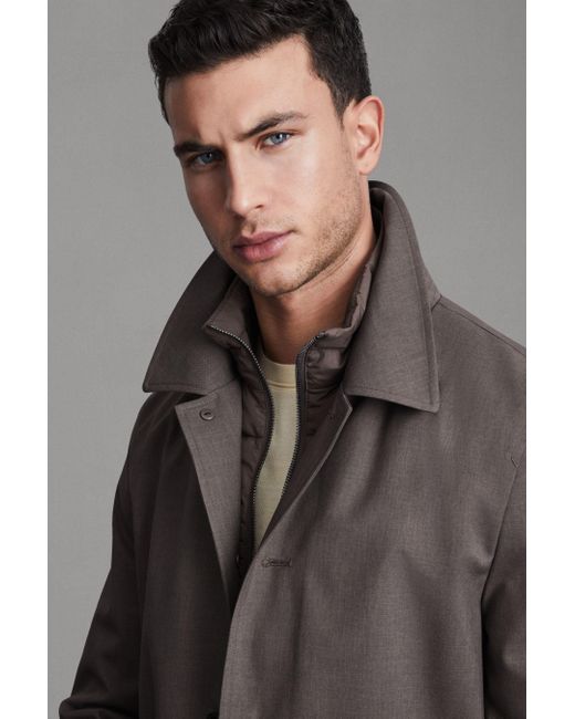 Reiss Gray Perrin - Brown Jacket With Removable Funnel-neck Insert for men