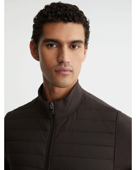 Reiss Black Hybrid Quilt And Interlock Zip Jacket for men